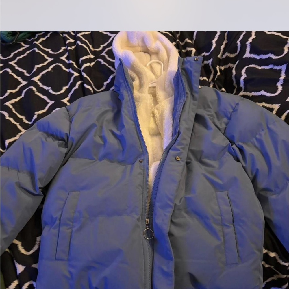 Blue Puffer Jacket with White Lining